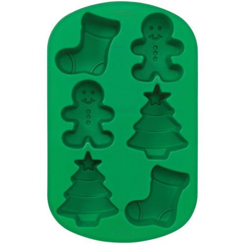 SC-013 Silicone Cake Mold/Wilton 6 Cavity Silicone Stocking, Boy and Tree Mold Pan